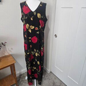 Units Vintage Black Floral Rayon V-Neck Sleeveless Casual Maxi Large